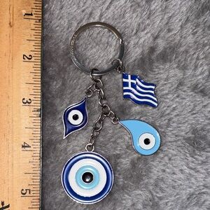Blue Evil Eye Keychain with Greek Flag Charm
